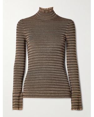 Proenza Schouler Phyllis Ruffled Striped Ribbed-Knit Turtleneck Jumper - Brown