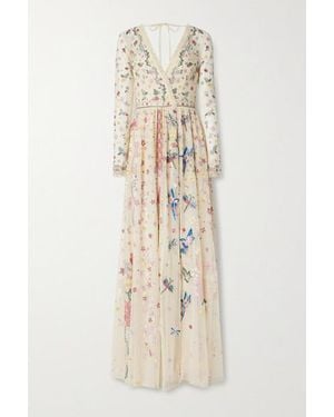 Needle & Thread Elements Robe Aus Verziertem Tüll Mit Falten - Natur