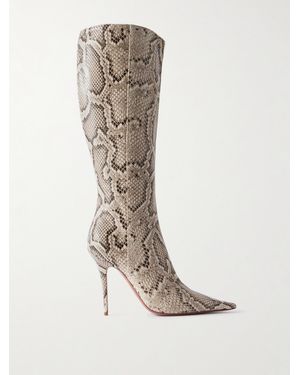 AMINA MUADDI Barbara Snake-Effect Leather Knee Boots - White