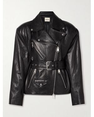 KHAITE Fabbie Belted Leather Biker Jacket - Black