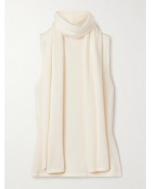 STAUD Canal Scarf-Detailed Wool Turtleneck Top - Natural