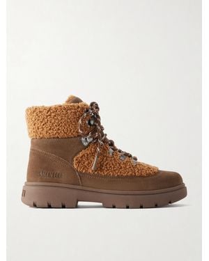 Moon Boot Combat Fleece-Trimmed Suede Ankle Boots - Brown