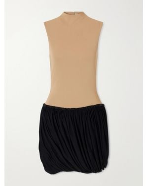 Abadia Draped Bead-Embellished Two-Tone Jersey Mini Dress - Black