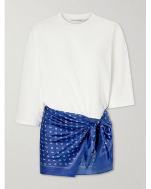 Christopher Esber Bandana Printed Cotton And Silk-Blend T-Shirt - Blue
