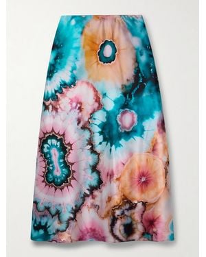 The Elder Statesman Tie-Dyed Silk-Satin Midi Skirt - Blue