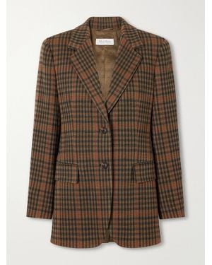 Max Mara Mxmgalgosce Houndstooth Wool And Cotton-Blend Blazer - Brown
