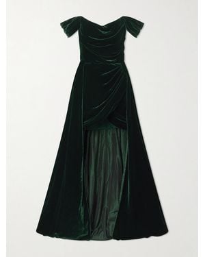 Costarellos Off-The-Shoulder Asymmetric Velvet Gown - Black
