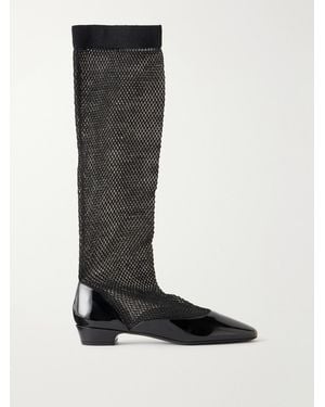 Herbert Levine All That Jazz 25 Mesh-Trimmed Patent Leather Boots - Black