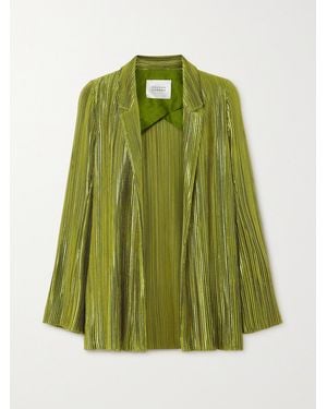 Galvan London Nuage Metallic Plissé-Crepe Blazer - Green