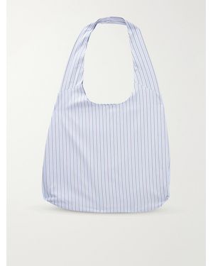 Gohar World Port Striped Cotton Shoulder Bag - Blue