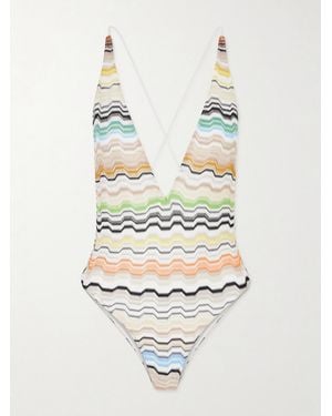 Missoni Mare Striped Crochet-Knit Swimsuit - Natural