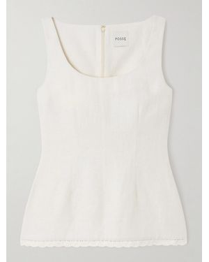 Posse Effi Crocheted Lace-Trimmed Linen Tank - White