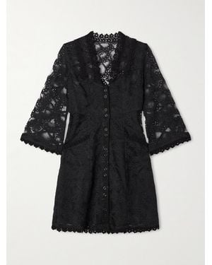 Maison Mayle Valesca Panelled Silk-Trimmed Cotton-Blend Lace Mini Dress - Black