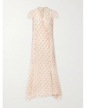 KHAITE Meera Wrap-Effect Floral-Print Silk-Organza Midi Dress - Natural