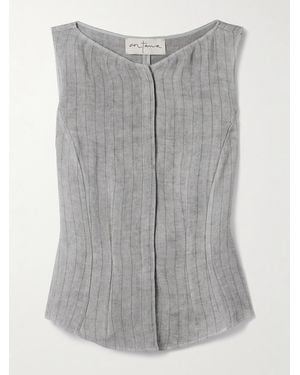 Cortana Lupe Striped Linen Vest - Grey