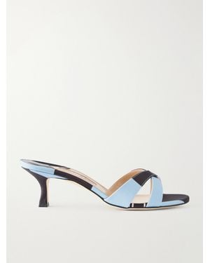 Manolo Blahnik Emilia Wickstead Callamu 50 Striped Grosgrain Mules - Natural