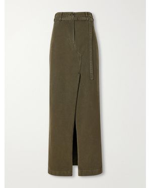 Dries Van Noten Belted Cotton-Twill Midi Skirt - Green