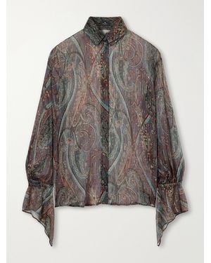 Etro Ruffled Paisley-Print Silk-Blend Chiffon Blouse - Grey