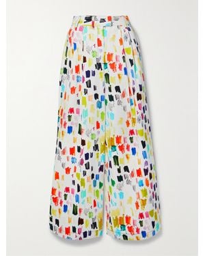 Christopher John Rogers Marker Test Hose Mit Weitem Bein Aus Baumwoll-Twill Mit Falten Und Print - Weiß