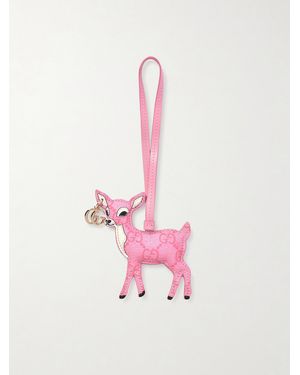 Gucci Embellished Leather-Trimmed Coated-Canvas Bag Charm - Pink