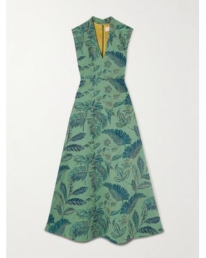Marta Ferri Eugenio Embroidered Canvas Maxi Dress - Green