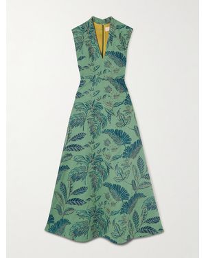 Marta Ferri Eugenio Embroidered Canvas Maxi Dress - Green