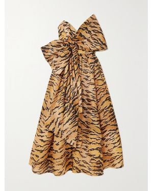 Zimmermann Matchmaker Bow-detailed Tiger-print Silk-faille Midi Dress - Natural