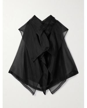 KHAITE Santana Layered Draped Silk-Organza Top - Black