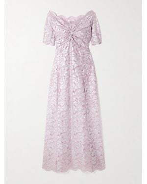Rabanne Off-Shoulder Lace Maxi Dress in Natural | Lyst
