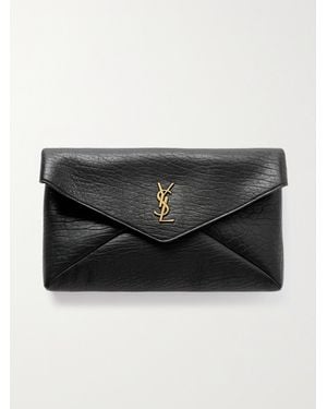 Saint Laurent Cassandre Große Envelope Clutch Aus Strukturiertem Leder - Schwarz