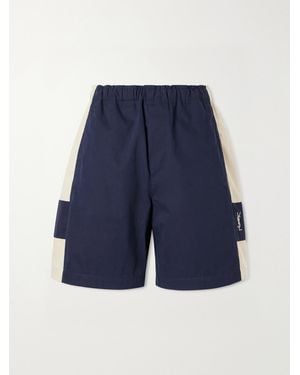 Saint Laurent Logo-Embroidered Two-Tone Cotton Shorts - Blue