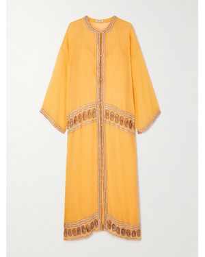 Bode Ducat Embellished Silk-Voile Kaftan - Yellow