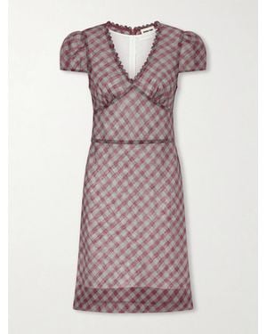 ShuShu/Tong Gingham Lace-Trimmed Linen Mini Dress - Purple
