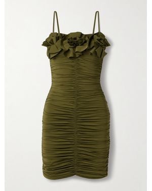 Maygel Coronel Estribo Appliquéd Ruched Stretch-Jersey Mini Dress - Green
