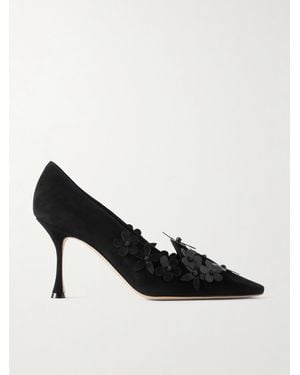 Manolo Blahnik Harneclo 90 Appliquéd Suede Court Shoes - Black