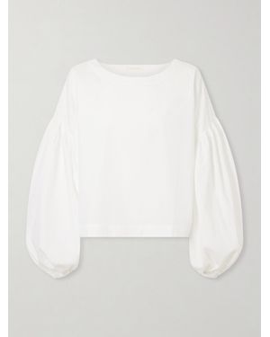 Suzie Kondi Balon Cropped Gathered Cotton-Poplin Blouse - White