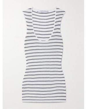Another Tomorrow Net Sustain Striped Ribbed-Knit Tank - Grey