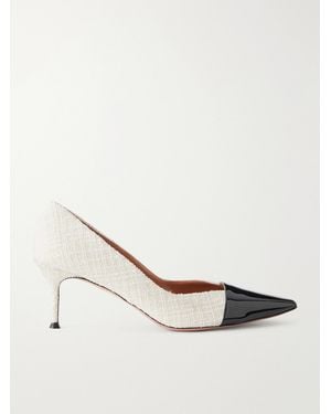 Aquazzura Orbit 65 Patent Leather-Trimmed Bouclé Court Shoes - White