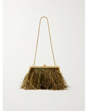 KHAITE Lilith Feather-Trimmed Satin Shoulder Bag - Natural