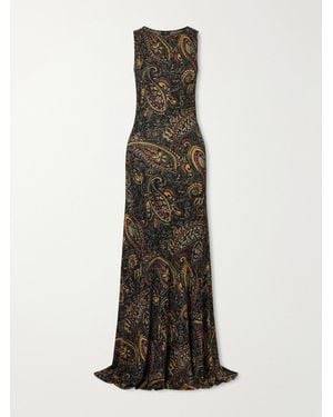 Etro Paisley-Print Metallic Ribbed-Knit Maxi Dress - Natural