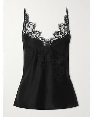 Carine Gilson Lace-Trimmed Silk-Satin Camisole - Black