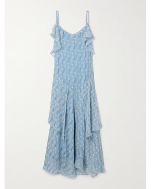 Bode Meridian Ruffled Printed Silk-Crepon Maxi Dress - Blue