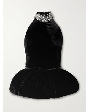 The New Arrivals Ilkyaz Ozel Hemingway Crystal-Embellished Velvet Peplum Halterneck Top - Black