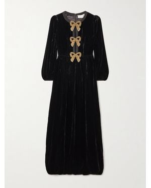 Saloni Camille Bow-Embellished Velvet Gown - Black