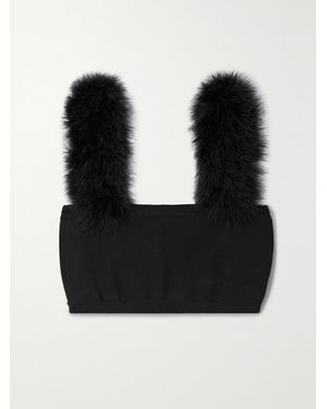 Magda Butrym Cropped Feather-Trimmed Knitted Top - Black
