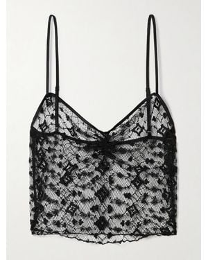 Kiki de Montparnasse Cropped Silk-Blend Satin-Trimmed Lace Camisole - Black