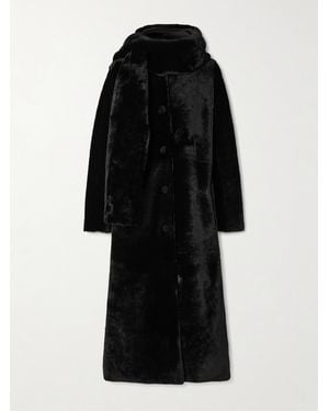 Nour Hammour Daphne Scarf-Detailed Shearling Coat - Black
