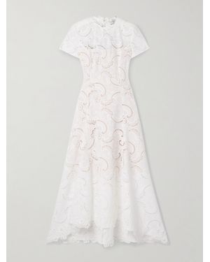Oscar de la Renta Robe Midi Asymétrique En Dentelle Guipure Scroll - Blanc