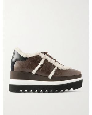 Stella McCartney Sneak-Elyes Fleece-Trimmed Brushed Sneakers - Brown