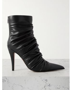 McQueen Ankle Boots Aus Leder Mit Spitzer Kappe Und Raffungen - Schwarz